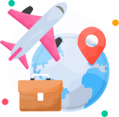 cartoon image of a plane and globe